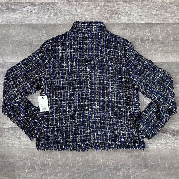 Apt 9 NEW Tweed Moto Jacket Womens L Metallic Blue Black Zip Snap Button Pockets - Picture 6 of 9